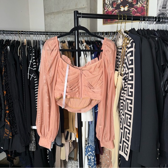 Missguided Mauve Puff Sleeve Milkmaid Corset Top Womens Size 12 New NWT Romantic - Picture 8 of 9